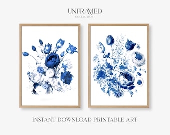 Set of two Delft Blue Wall Art Prints - Delft Blue Dutch Pattern, Holland Painting | Digital download | S0023