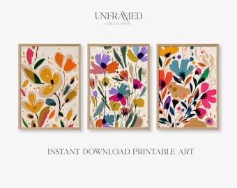 Set of 3 Minimalist Flower Print | Botanical Poster | London Flower Spring Flower Printable wall art | Modern Flower Print | Abstract S0032