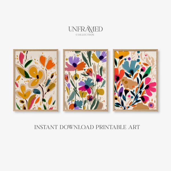 Set di 3 stampe floreali minimaliste / Poster botanico / Fiore di Londra Fiore primaverile Arte da parete stampabile / Stampa floreale moderna / Astratta S0032