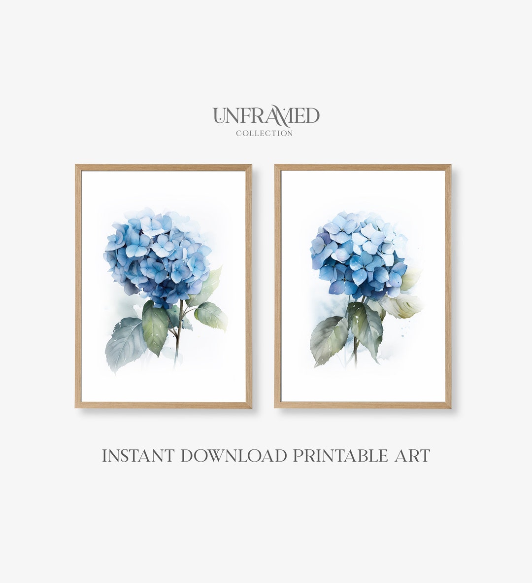 Blue Hydrangea Printable Wall Art Minimalist Flower Soft White Prints ...