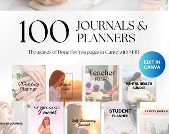 Canva Template Bundle - 100 Journals, Planners, Trackers | Done-For-You Digital Products with Master Resell + Private Label Rights MRR & PLR