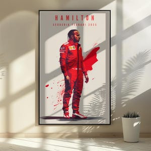F1 Lewis Hamilton Poster Formula 1 Scuderia Ferrari 2025 mock up artwork vertical wall art living room bedroom gift brother dad fan