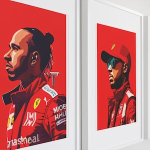 F1 Lewis Hamilton Prints 3 pack Formula 1 Scuderia Ferrari 2025 mock up artwork vertical wall art living room bedroom gift brother dad fan
