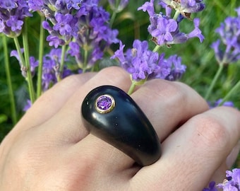 Lavender amethyst in Macassar ebony ring (one of a kind statement ring, petite bombe style, jewelry gift for her, gemstone cocktail ring)