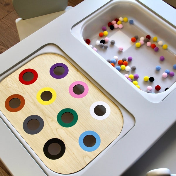 Color Sorting Lid for Ikea Trofast Bin | Flisat Wooden Insert with Felt Balls | Color Sorting | Sensory Table Insert | Activity Table Lid