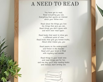 A Need To Read – Poem Print | Literary Typography Wall Art (Digital Download)