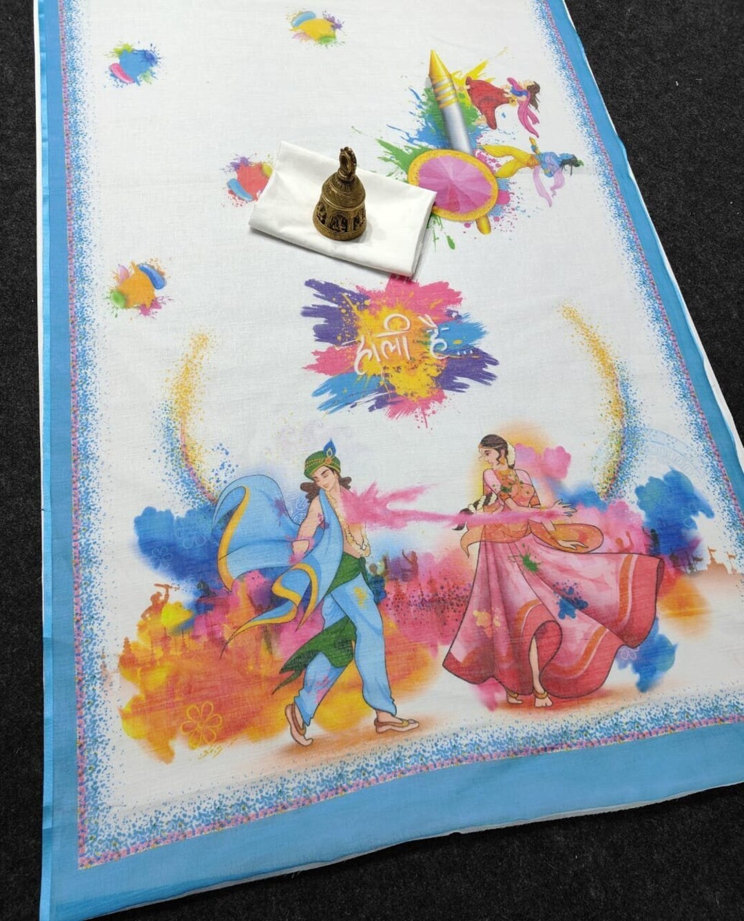Holi Festival Wear Plain Linen Digital Printed Saree,designer Saree for ...