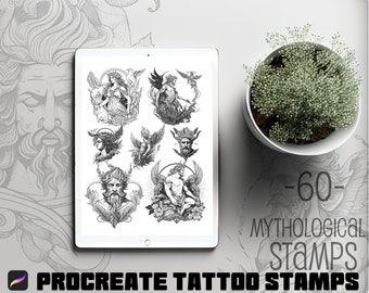 60 Mythological Brushes/Stencil Tattoo/Procreate Stamps/Procreate Brushes/Greek Tattoo Stamps for Procreate/Procreate Stamp Set/Stencil/deco