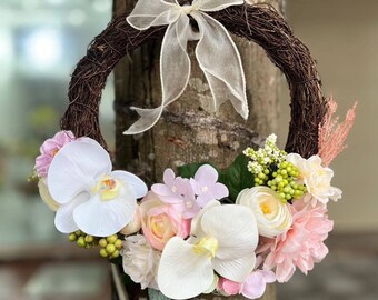 Customize Spring Wreath, Faux Flower Hoop Wreath, Customize Spring Wreath, Summer Front Door Decor, Artificial Outdoor Wreath, Wedding Decor