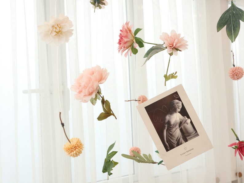 Hanging Flower Garland, Custom Hanging Flowers Kit, DIY Ceiling Flower Set, Floating Flower Wall Hanging Backdrop,Flower Garland for Wedding, Flower Installation for Studio Photoshoot Photography, Free Personalize Picture