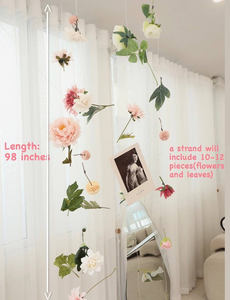 Hanging Flower Garland, Custom Hanging Flowers Kit, DIY Ceiling Flower Set, Floating Flower Wall Hanging Backdrop, Flower Garland Wall Decor image 2