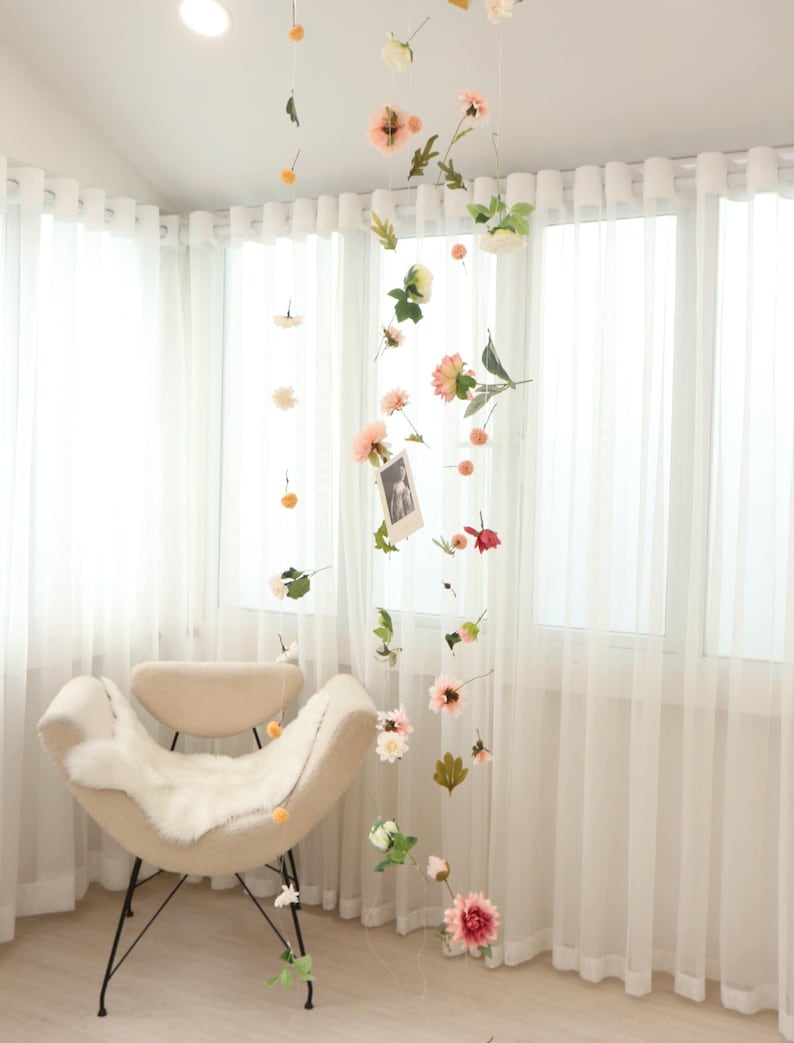 Hanging Flower Garland, Custom Hanging Flowers Kit, DIY Ceiling Flower Set, Floating Flower Wall Hanging Backdrop, Flower Garland Wall Decor image 1