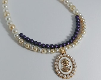 Cameo Pearl Purple Bearded Necklace