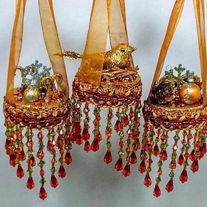 Gold Christmas Ornaments. Gold Victorian Style Christmas Ornaments, Set of 3