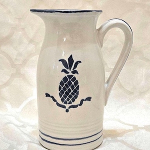 Vintage International House Blue White Pitcher. Country Blue Pitcher. Blue Pineapple Pitcher.