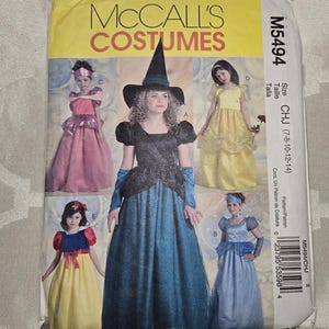 McCall&#39;s Girl&#39;s Princess Costumes M5494 Size CHJ 7-8-10-12-14. Snow White, Belle, Sleeping Beauty, Cinderella, Princess, Witch Costumes.