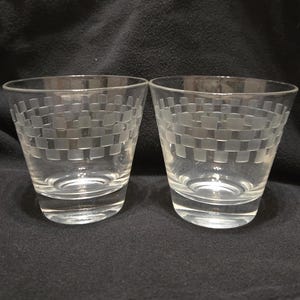 Vintage Barware Whiskey Glasses. Vintage Cocktail Glasses. Mid-century Whiskey Glasses. Checkered Pattern Barware.