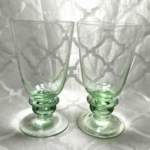 Light Green Bubble Glass Handblown Ice Tea Drinking Glasses: Set of 2