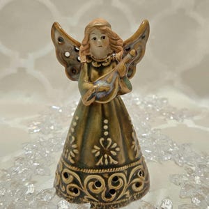 Vintage Ceramic Angel Bell. Christmas Angel Bell. Green Ceramic Angel Bell Figurine.
