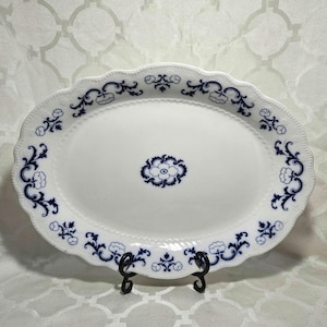 Vintage 16&quot; W.H. Grindley England Trade Mark Countess Pattern Flow Blue Oval Serving Platter.