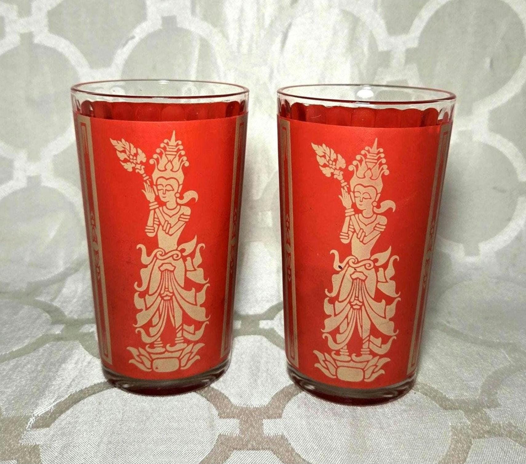 Vintage Red Gold Asian Drink Tumblers: Set of 2 - Etsy