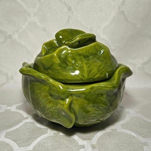 Vintage Green Cabbage Ceramic Soup Bowl with Lid