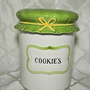 Vintage Green White Cookie Jar.