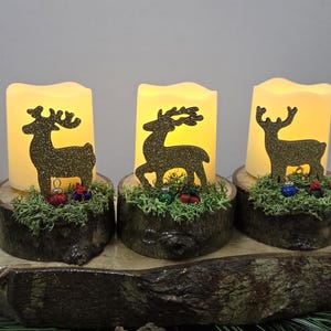 Cabin Wooden Deer Candle Christmas Mantel Decor