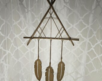 Antique Brass Dreamcatcher: Southwestern Metal Triangle Wall Hanging