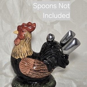 Vintage Ceramic Rooster Measuring Spoon Holder.