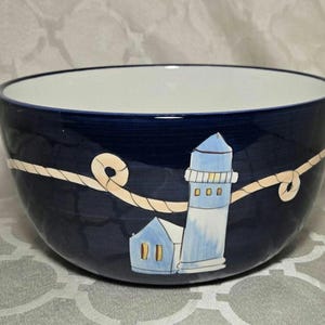 Nautical Lighthouse KIC Brushes Handpainted Serving Bowl.