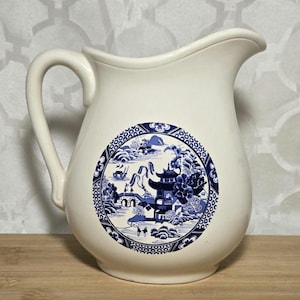 Vintage McCoy Blue Willow Pitcher: Asian Pattern Ceramic Creamer