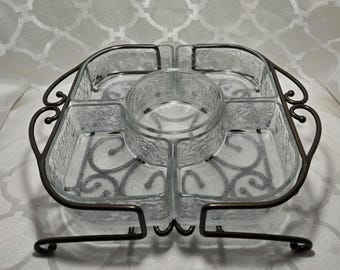 Vintage Princess House Fantasia Chip and Dip Set: Glass Serving