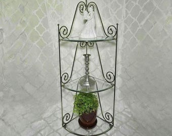 Vintage Brass Glass 26" Home Interior 3 Tier Corner Shelf