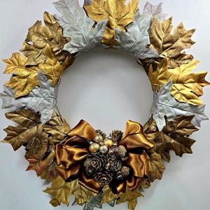 Fall Metallic Gold Silver Painted Wreath