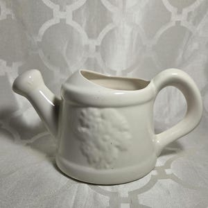 Vintage Watering Pitcher Vase. Decorative White Ceramic Water Pitcher.