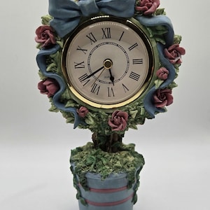 Rare Vintage Clock Juliana Collection Mary Hughes Enesco Topiary Clock. Collectable Deck Nightstand Mantle Clock.