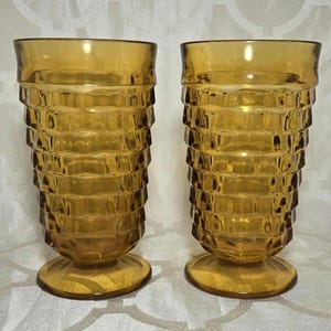 Vintage Amber Whitehall Flare Rim Glasses By Colony. Set of 2. Whitehall Amber Ice Tea Glasses.