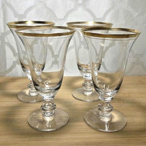 Vintage Saturn Juice Glasses  by Tiffin-Franciscan. Gold Rimmed Cocktail Glasses. Gold Rimmed Barware.