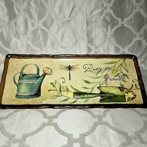 Vintage Cracker Barrel Pray For Growth Decorative Cracker Barrel Serving Tray. Cracker Barrel 12" Rectangle  Ceramic Tray. Mother's Day Gift