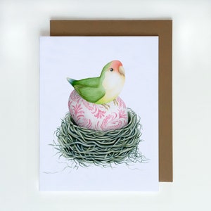 Carte de voeux de printemps de Pâques, carte aquarelle d'oiseau et d'oeuf de Pâques, format A2 (4,25 x 5,5 po.), carte de Pâques fantaisiste, carte illustrée de tourtereau