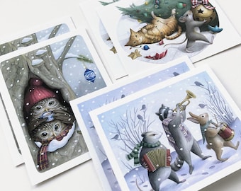 Woodland Animals Christmas Assorted Card Set: Handmade Winter Holiday Cards (Box of 6)