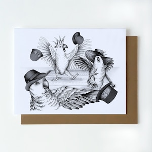 Carte d'anniversaire perroquet, carte fêtards, format A2 (4,25 x 5,5 po.), carte d'anniversaire cacatoès, carte de voeux drôle de perroquets, carte de perroquets de fête de chapeaux