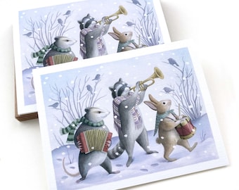 Boxed Christmas Cards with envelopes (6), Whimsical woodland cards, Forest animals holiday card