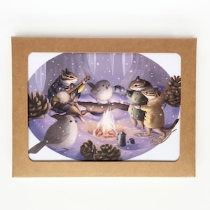 Boîte de 6 cartes de vœux et enveloppes A2, carte de Noël animal de la forêt, cartes vierges du solstice d'hiver, cartes illustrées faites main