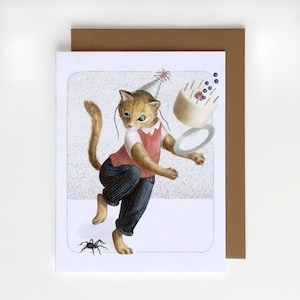 Carte de voeux d'anniversaire chat tigré orange et gâteau d'anniversaire, format A2 (4,25 x 5,5 pouces), jolie carte amusante pour les amateurs de chats, carte de joyeux anniversaire chat