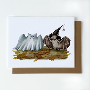 Carte de voeux chauves-souris, format A2 (4,25 x 5,5 po.), carte fantôme de la saison fantasmagorique, carte vierge sorcière, carte d'halloween unique, carte de vœux artistique chauve-souris