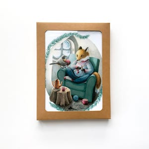 Coffret de 6 cartes de voeux de Noël renard et rouge-gorge avec enveloppes A2, carte faite main animaux de la forêt d'hiver, carte vierge de vacances renard et oiseau