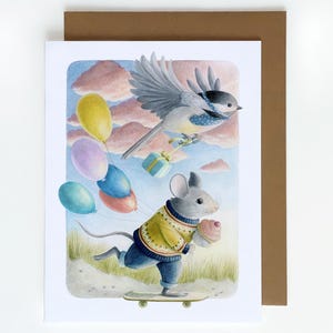 Carte de voeux fêtards, format A2 (4,25 x 5,5 po.), carte d'anniversaire animaux drôles, carte pour lettres faite main illustration mignonne, carte amis des bois