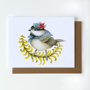 Chickadee greeting card, A2 size (4.25" x 5.5"), mothers day card bird, unique card for mum, spring bird birthday card, watercolor bird card